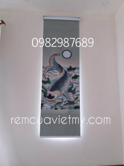 Rèm cuốn tranh cá chép ngắm trăng AH 03