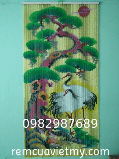 Rèm hạt nhựa kết tranh cây cổ thụ, con hạc K4