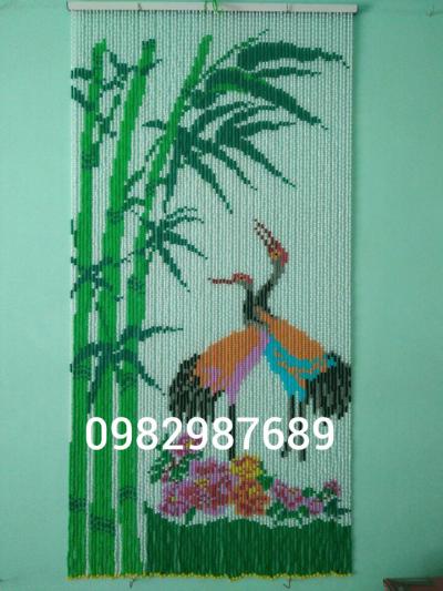 Rèm hạt nhựa kết tranh cây tre,con hac K3