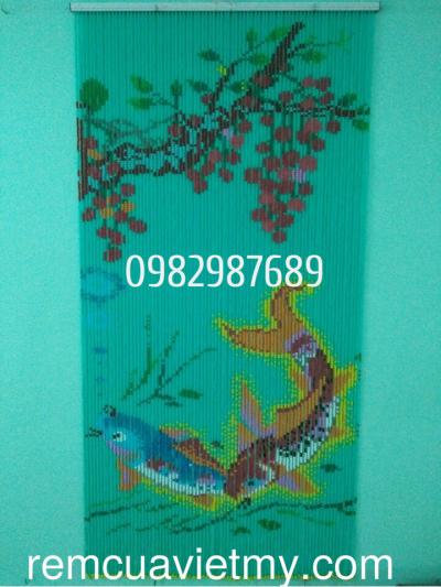 Rèm hạt nhựa kết tranh con cá, cành đào
