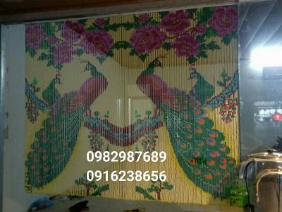 Rèm hạt nhựa kết tranh Đôi Công + hoa mẫu đơn