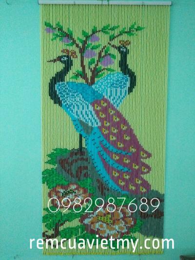 Rèm hạt nhựa kết tranh hoa, đôi công A2